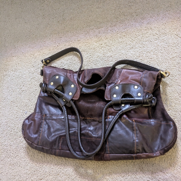 Pietro Alessandro Patchwork Leather Slouchy Boho Brown Relaxed Fall Vibe Handbag - Picture 10 of 12